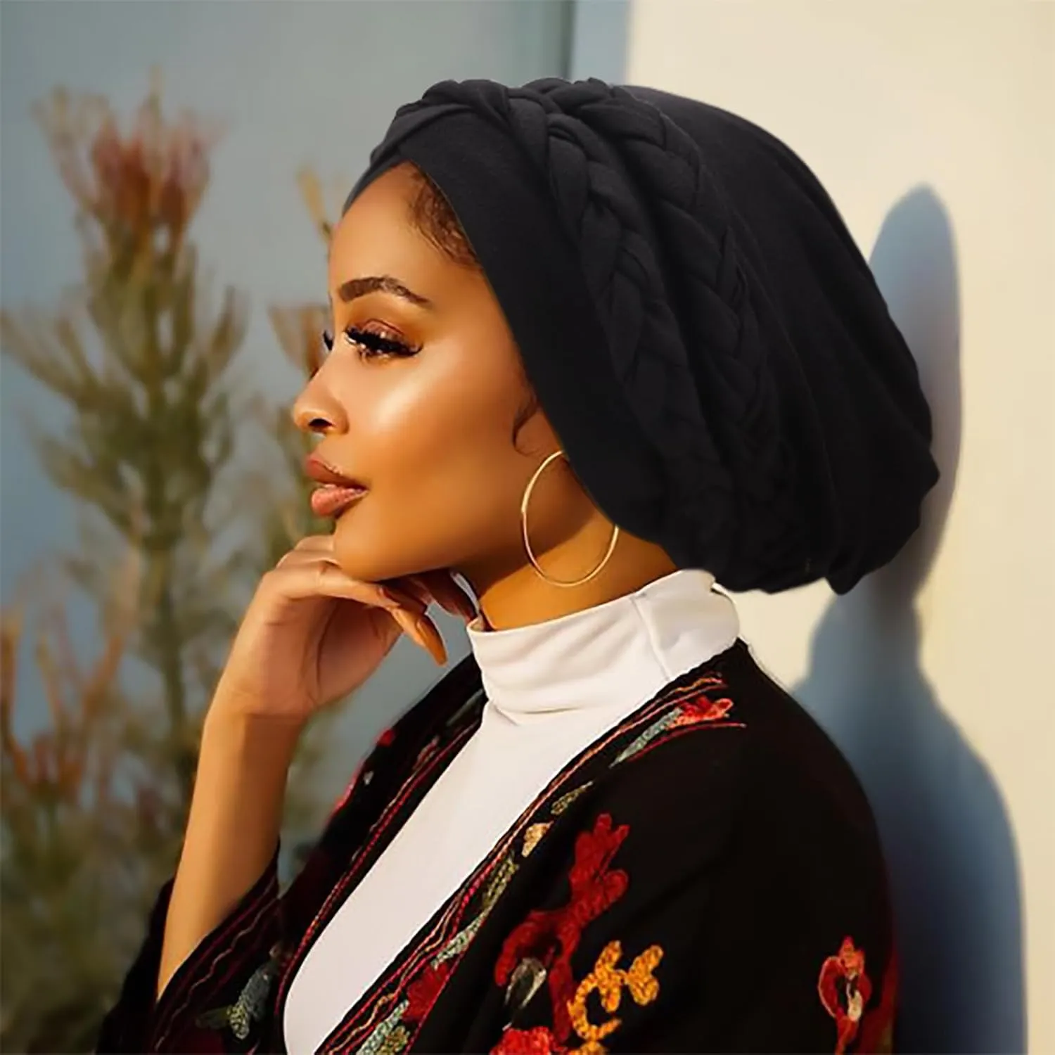 DRESHOW African Women Turban Caps Cotton Beanie Twist Headscarf Pre-Tied Double Twisted Braids Wrap Hat Chemo Cancer Cap