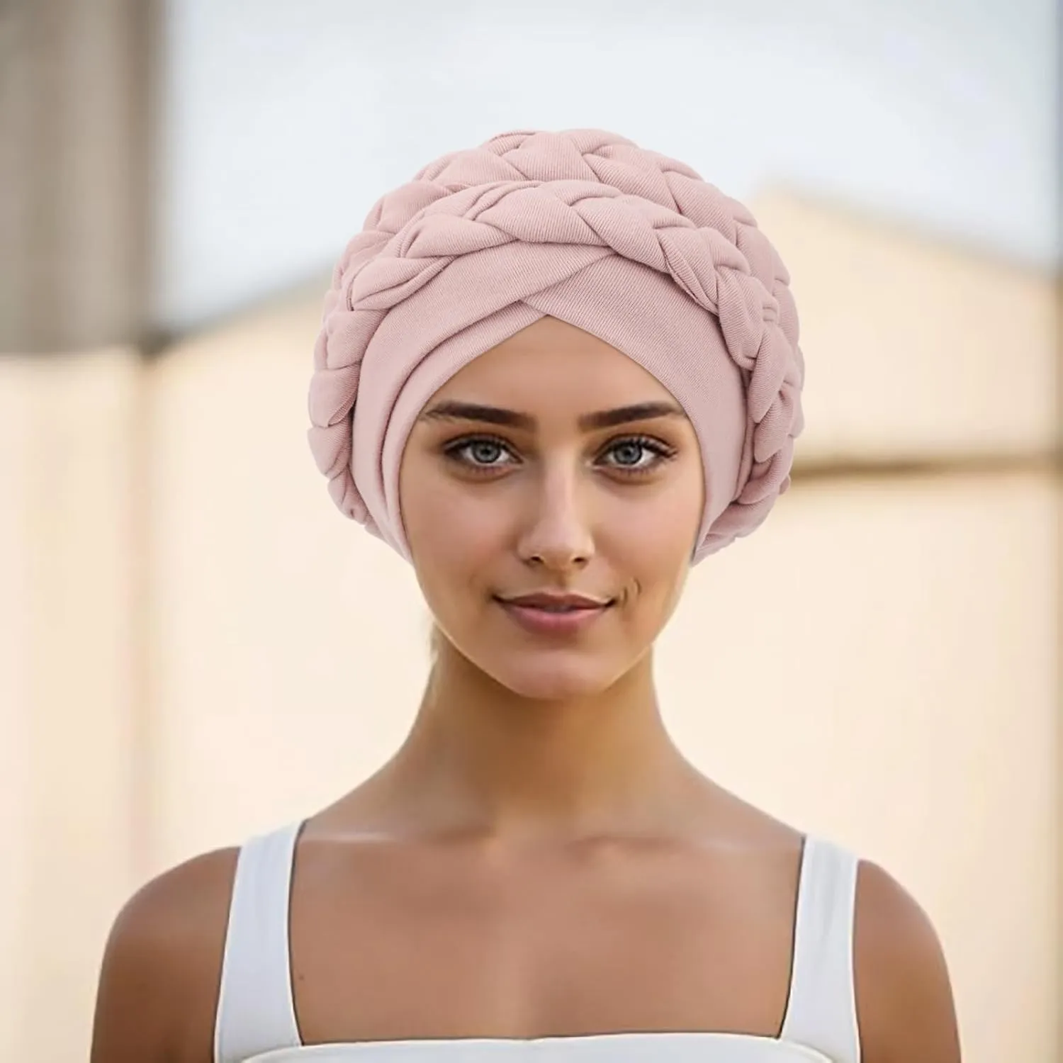 DRESHOW African Women Turban Caps Cotton Beanie Twist Headscarf Pre-Tied Double Twisted Braids Wrap Hat Chemo Cancer Cap
