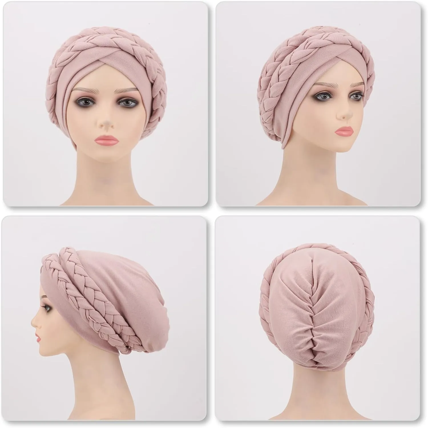 DRESHOW African Women Turban Caps Cotton Beanie Twist Headscarf Pre-Tied Double Twisted Braids Wrap Hat Chemo Cancer Cap