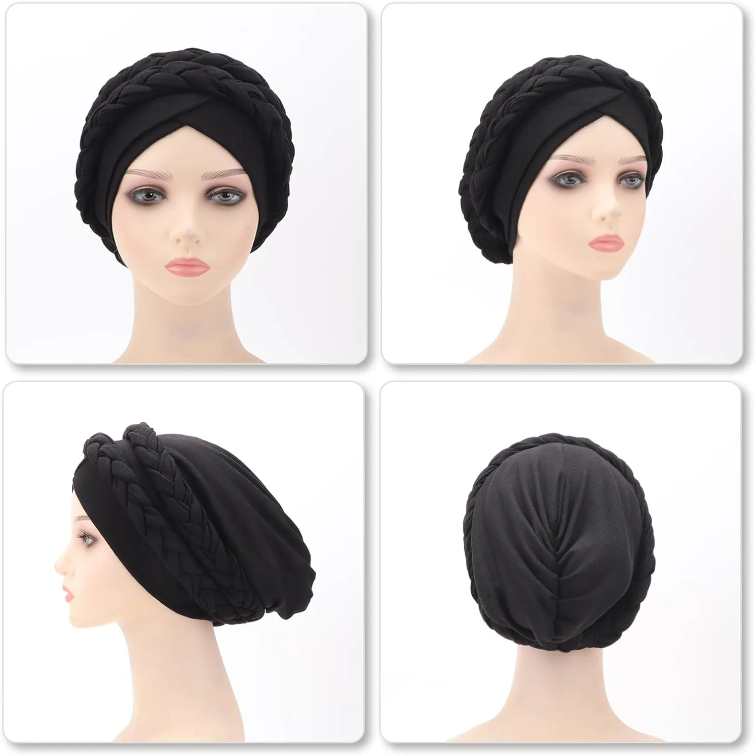 DRESHOW African Women Turban Caps Cotton Beanie Twist Headscarf Pre-Tied Double Twisted Braids Wrap Hat Chemo Cancer Cap