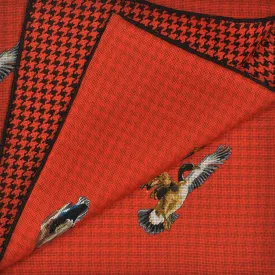 Ducks & Pheasants Reversible Panama Silk Pocket Square in Orange & Midnight Blue