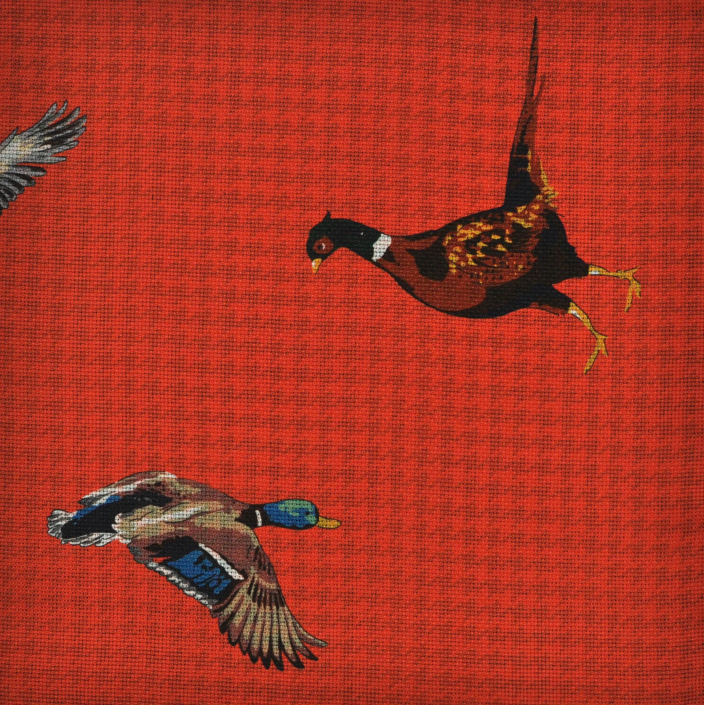 Ducks & Pheasants Reversible Panama Silk Pocket Square in Orange & Midnight Blue