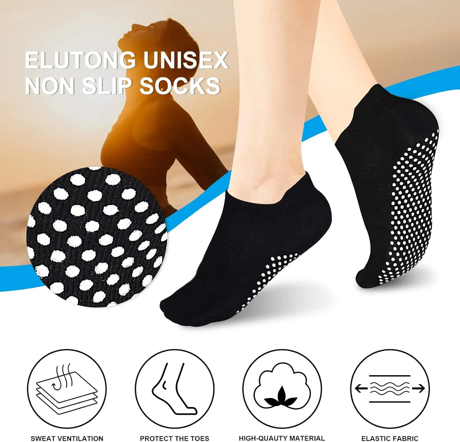 ELUTONG Unisex Non Slip Socks for Yoga,Pilates,Workout,Home,Hospital Ankle Cotton Anti Skid Grip Socks for Adults Men Women