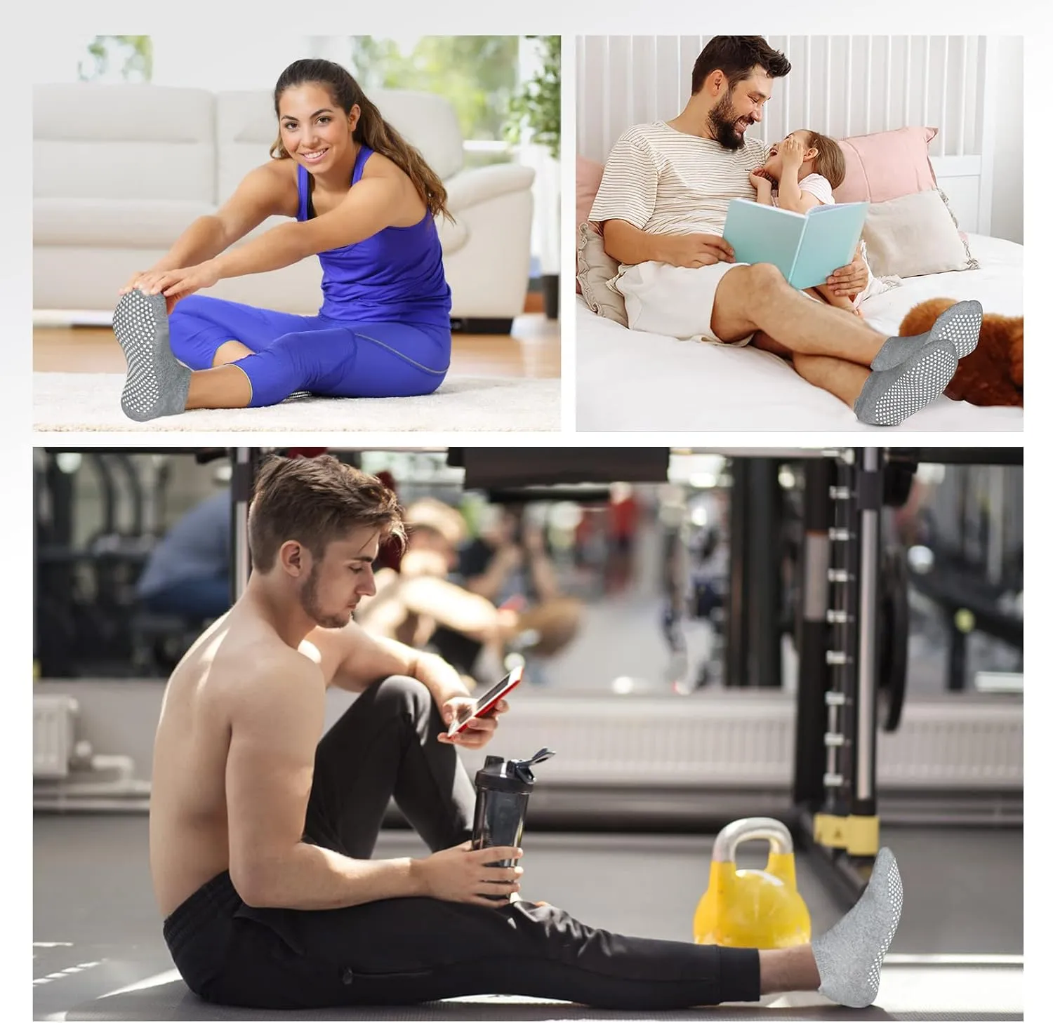 ELUTONG Unisex Non Slip Socks for Yoga,Pilates,Workout,Home,Hospital Ankle Cotton Anti Skid Grip Socks for Adults Men Women