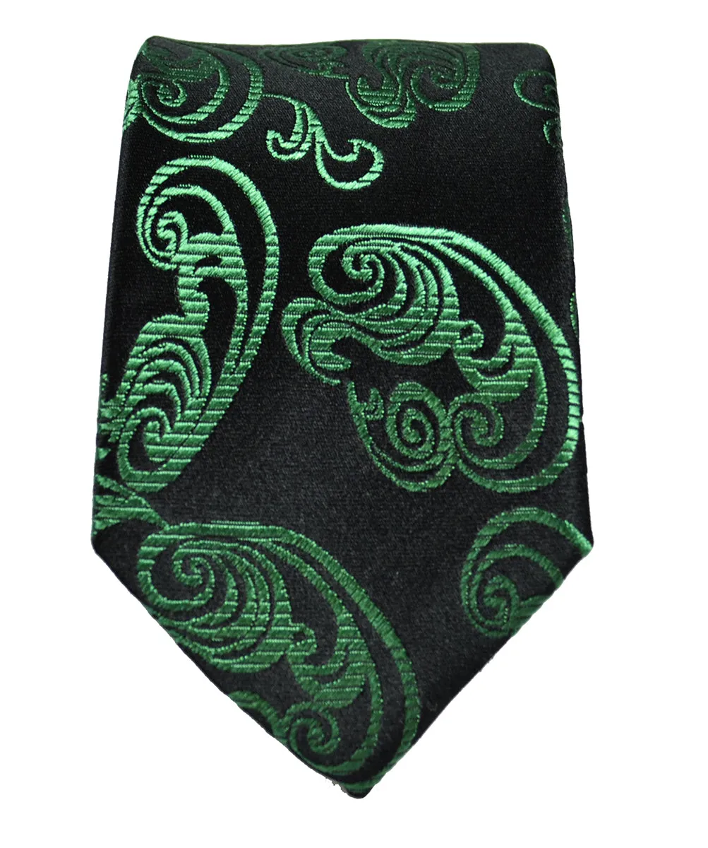 Emerald Green and Black Paisley Silk Necktie