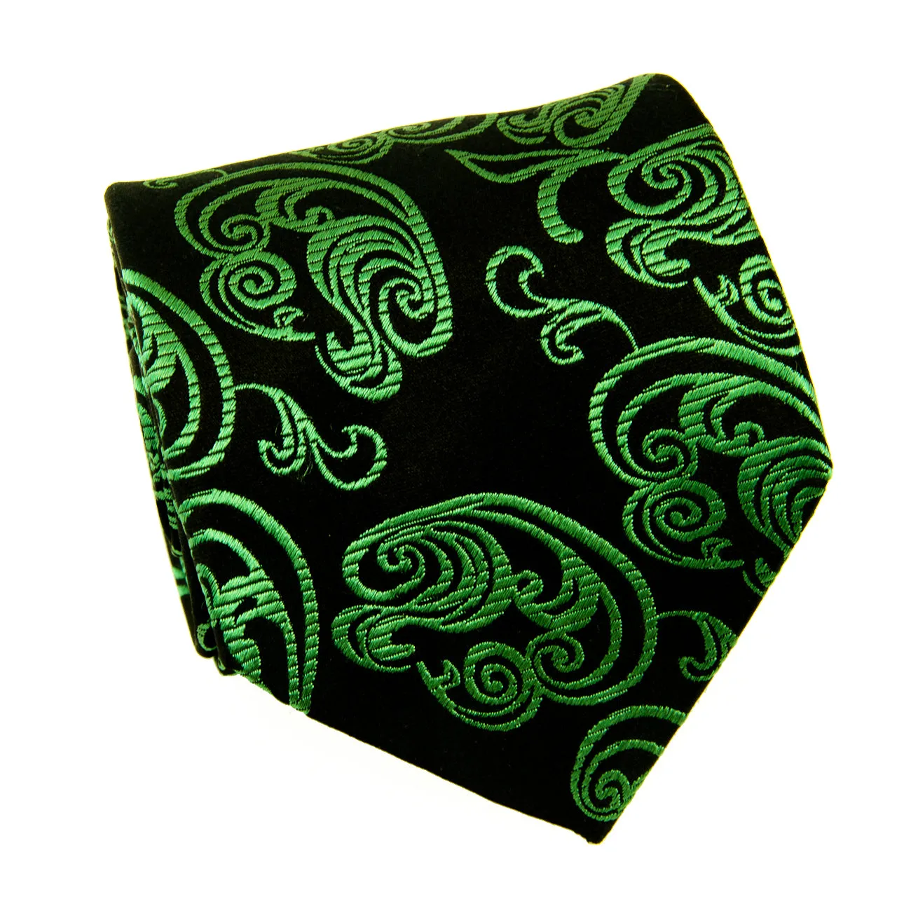 Emerald Green and Black Paisley Silk Necktie