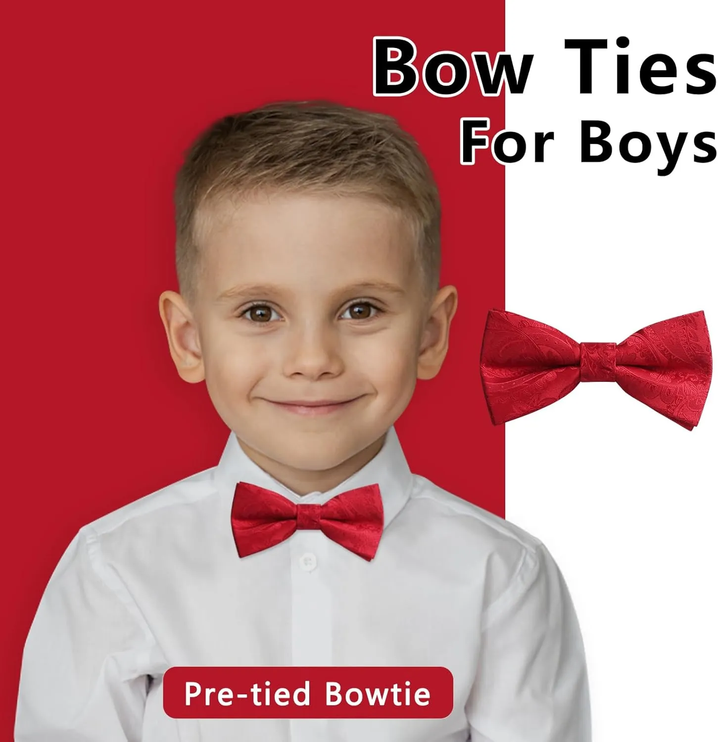 Enlision Bow Ties for Boys Pre Tied Toddler Bow Tie Adjustable Silk Kids Bowtie with Pocket Square Set For Wedding Party