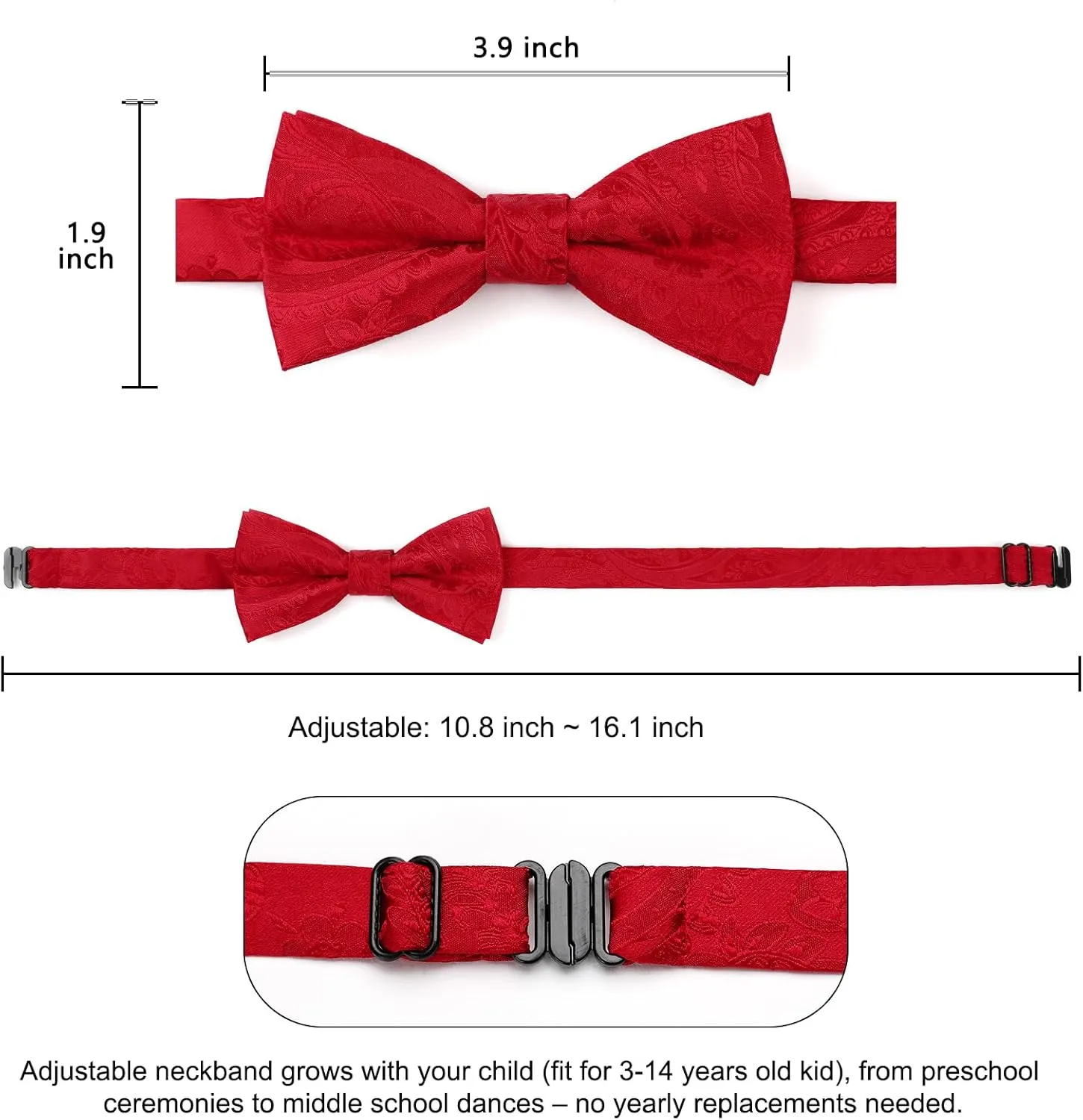 Enlision Bow Ties for Boys Pre Tied Toddler Bow Tie Adjustable Silk Kids Bowtie with Pocket Square Set For Wedding Party