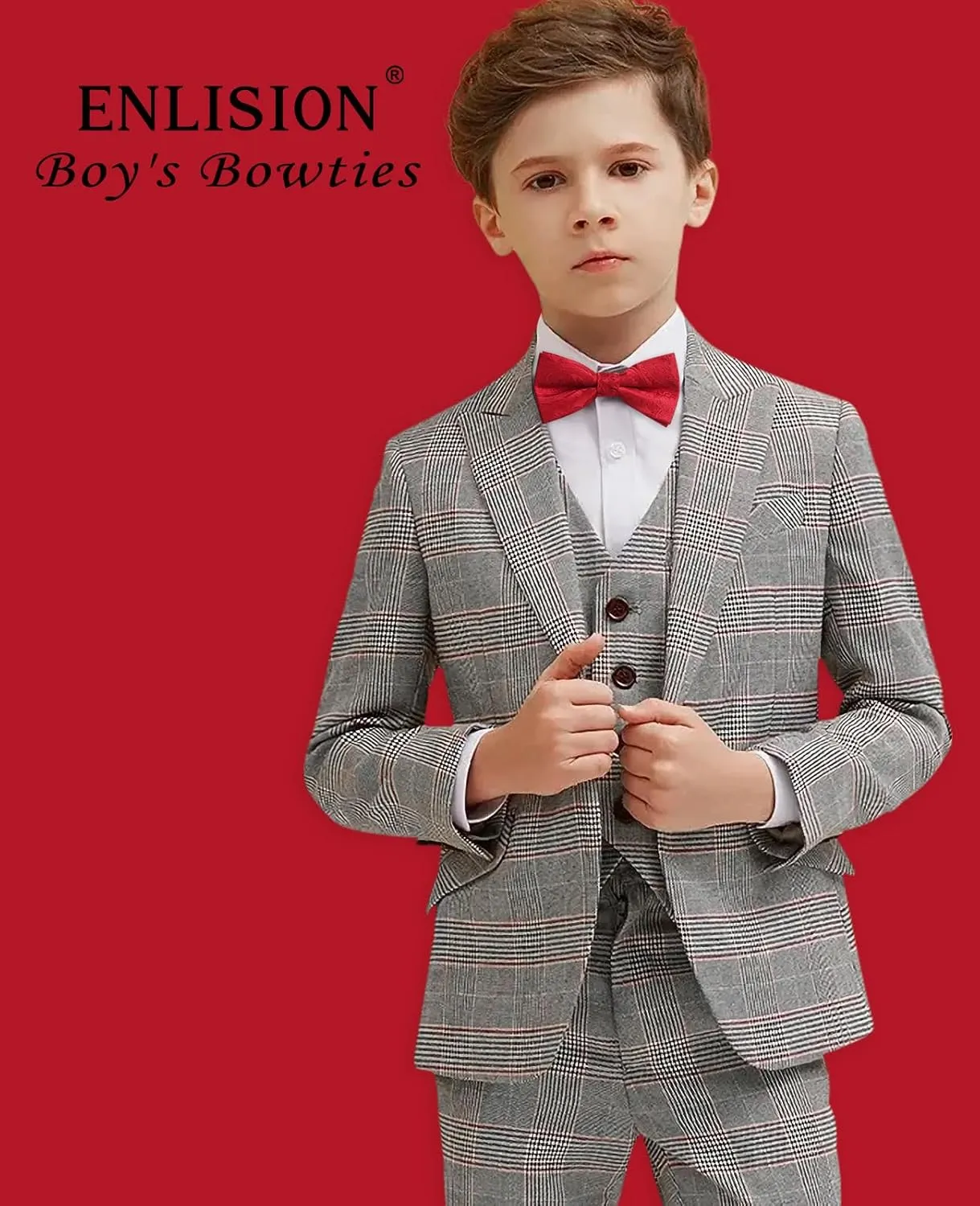 Enlision Bow Ties for Boys Pre Tied Toddler Bow Tie Adjustable Silk Kids Bowtie with Pocket Square Set For Wedding Party