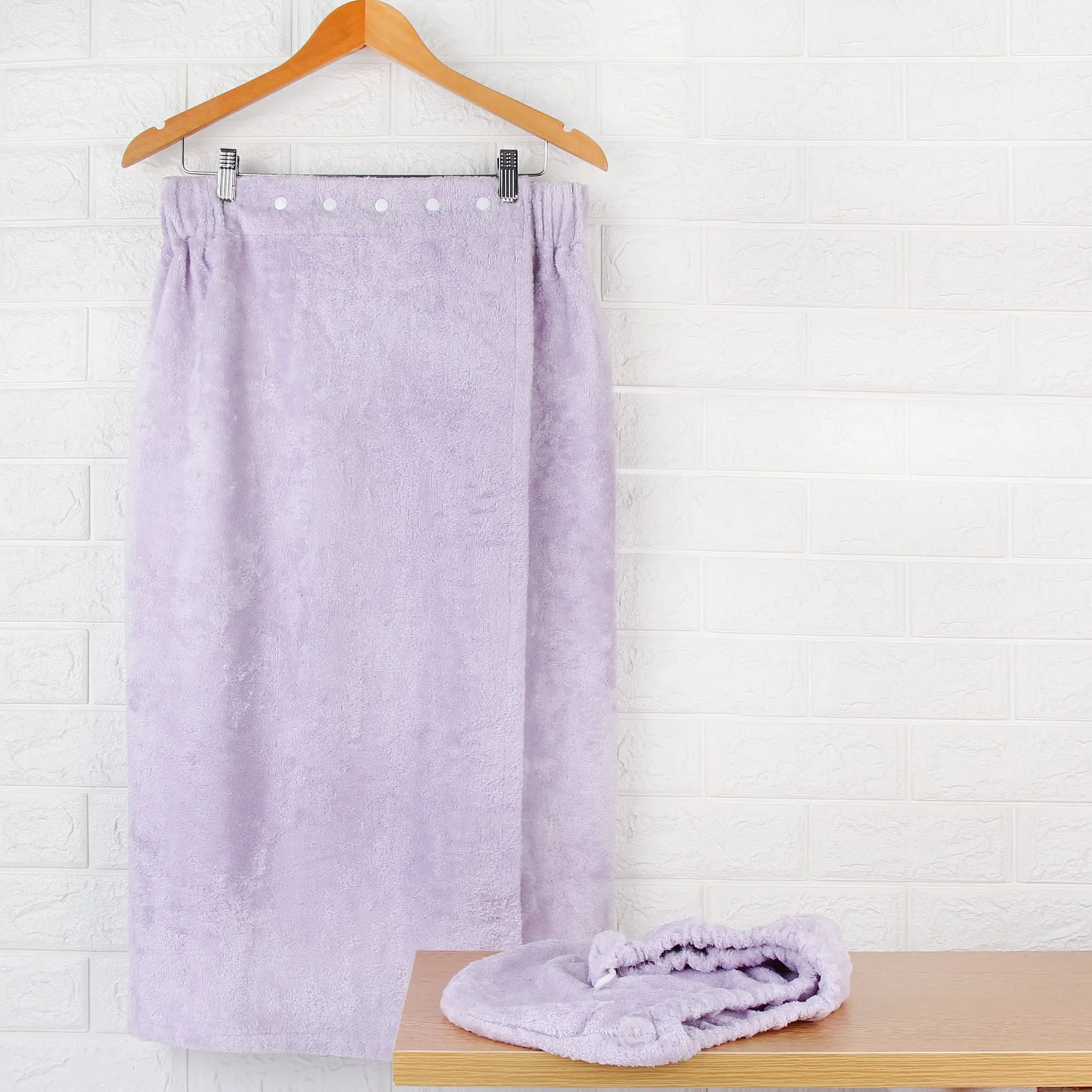 Extra Plush Bath Wrap   Hair Turban Set - Mulberry