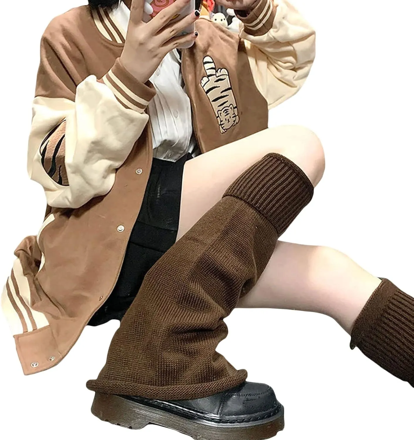 Fernvia Womens Lolita Knit Long Socks Leg Warmers Harajuku Japanese Kawaii Boot Socks Winter Ankle Heap Sock