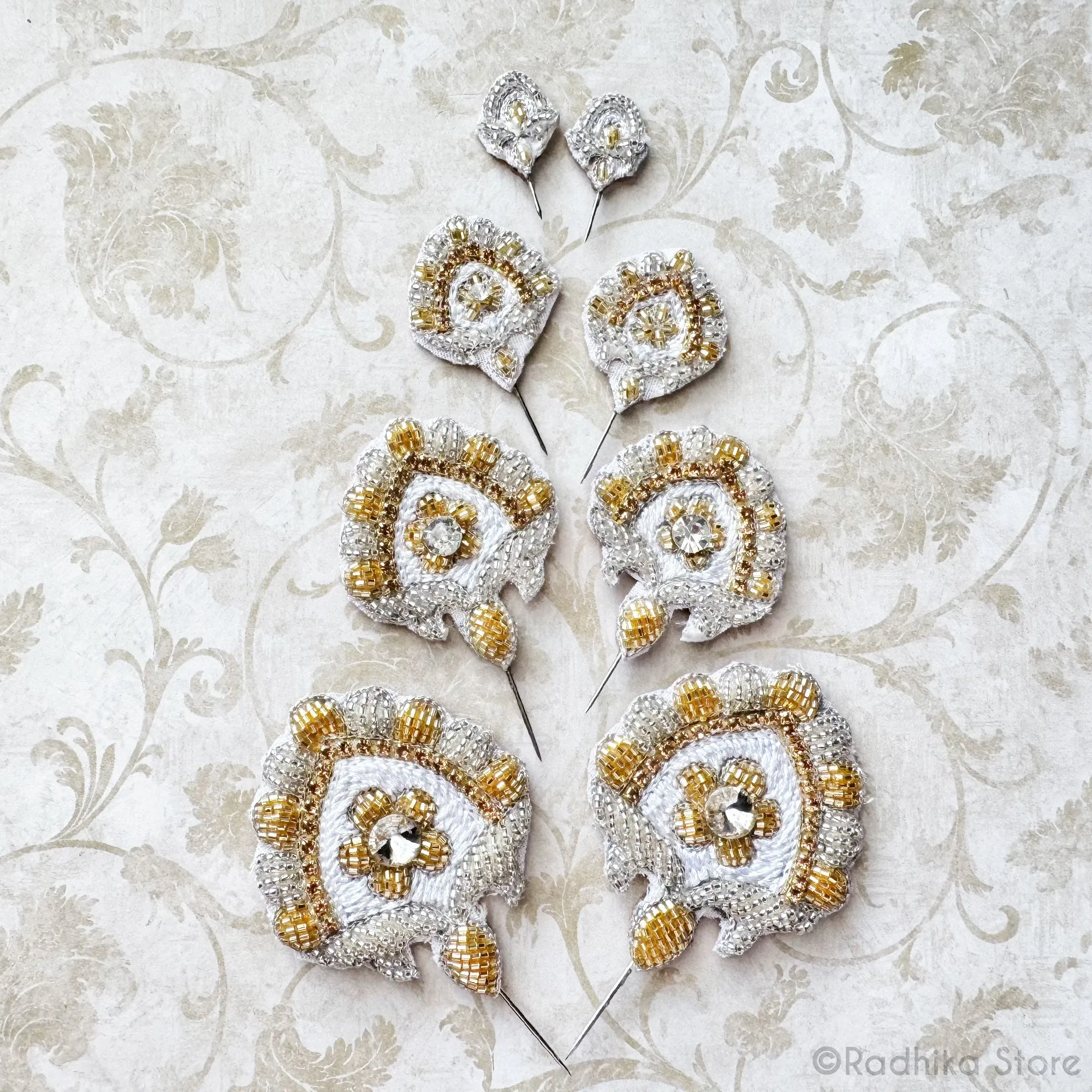 Festival Fan - Silver and Gold - Embroidery Turban Pins - Set of 2