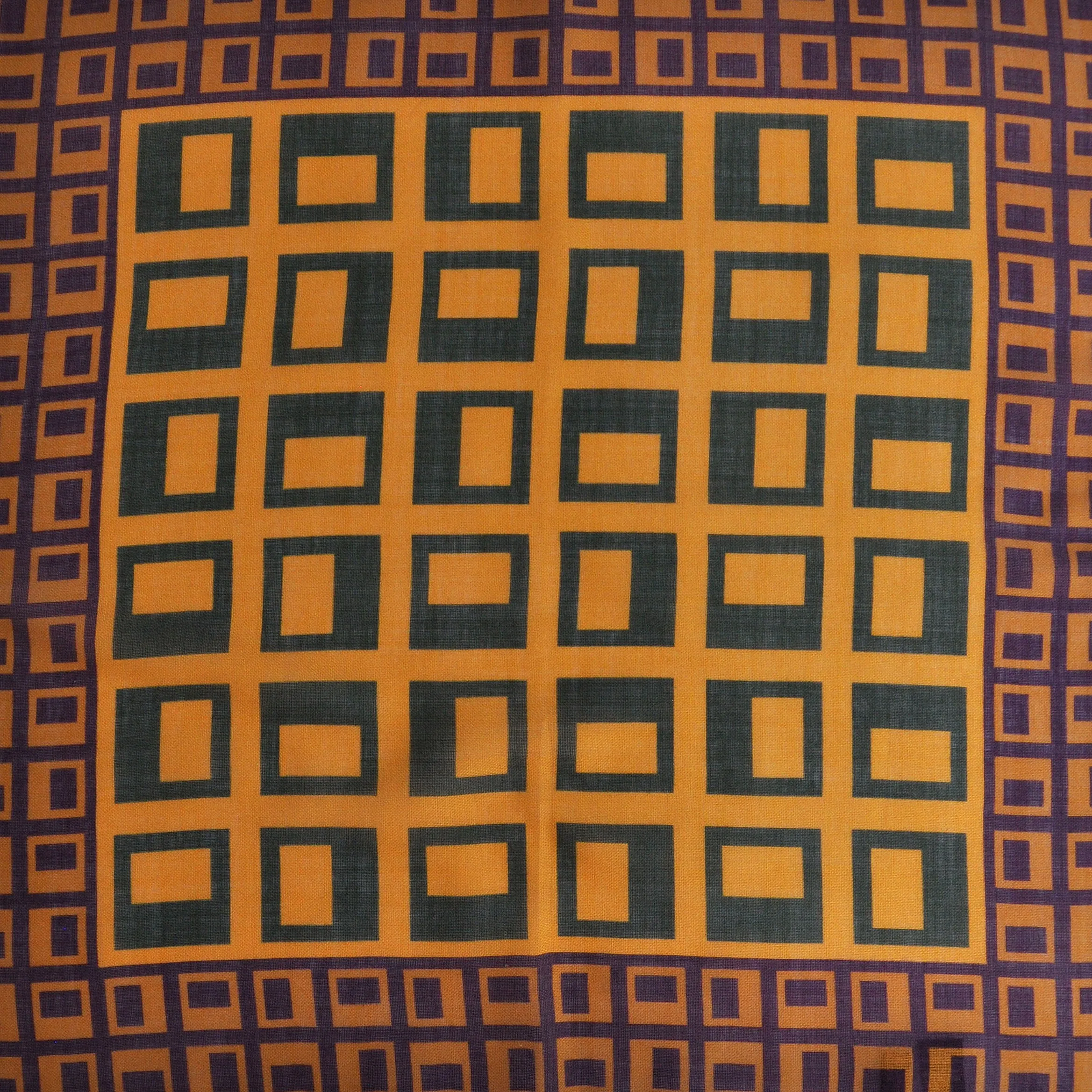 Geometric Squares Wool & Silk Pocket Square in Green, Claret & Ochre