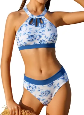 Girls' 3 Piece Swimsuit Bikini Set with Cover Up Skirt Boho Floral Bathing Suit for Beach Pool 7-16 Years