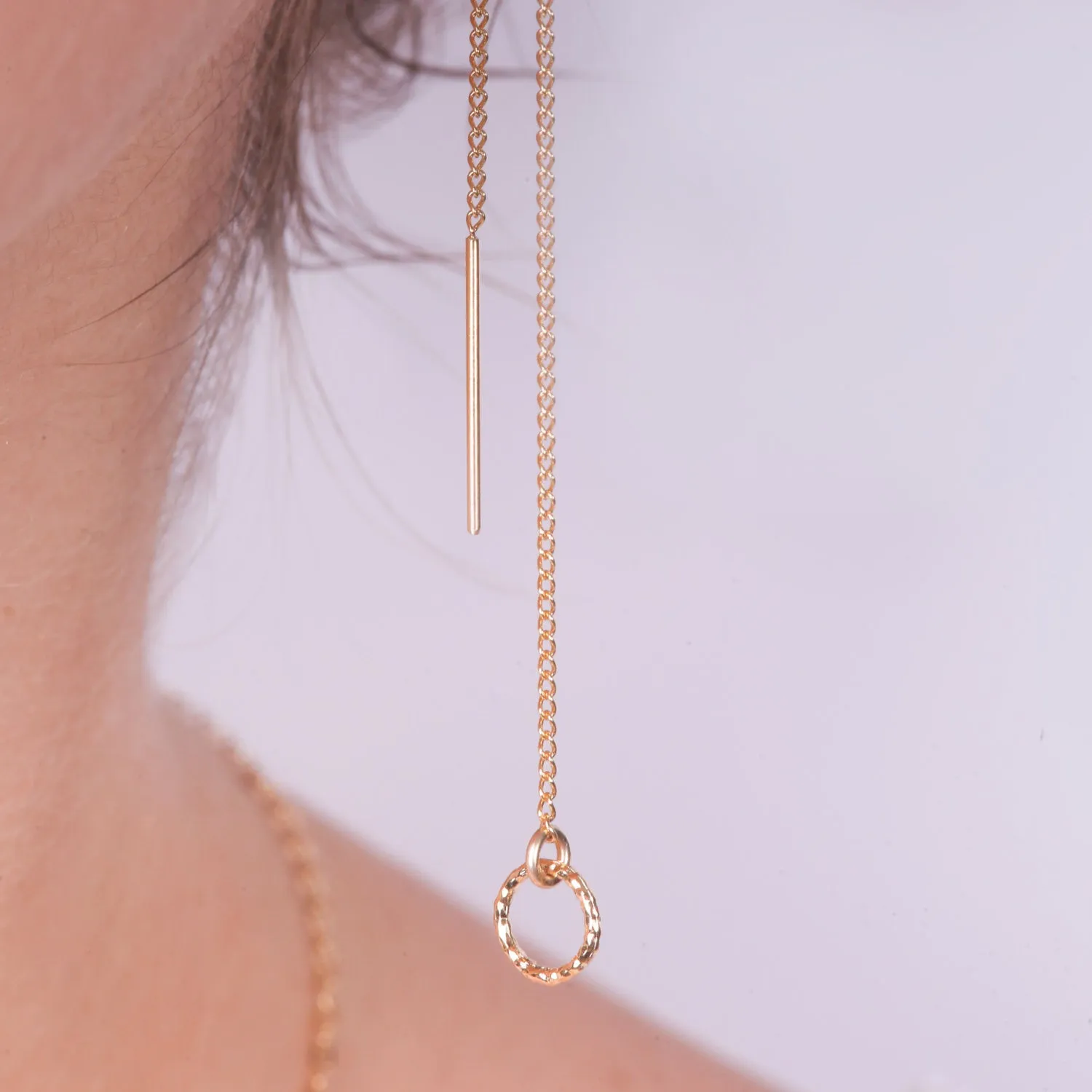 Gold dangle circle chain 14k gold filled earrings