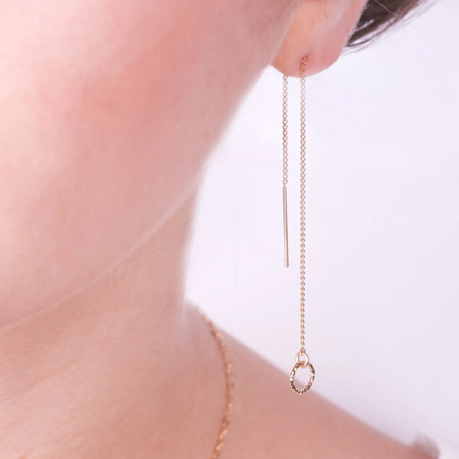 Gold dangle circle chain 14k gold filled earrings
