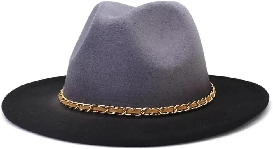 Gray Gradient Fedora with Chain