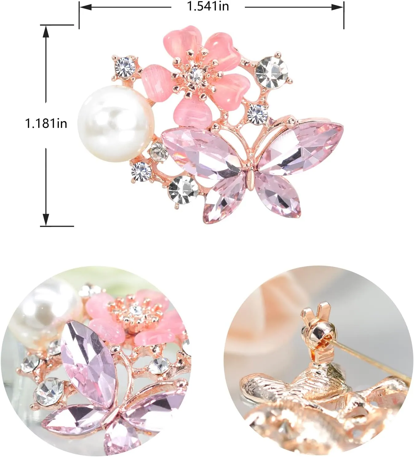 Gyn&Joy Womens Flower Butterfly Brooch Pin Jewelry with Faux Pearl and Crystal