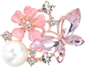 Gyn&Joy Womens Flower Butterfly Brooch Pin Jewelry with Faux Pearl and Crystal