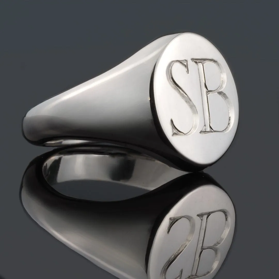 Hand Engraved Silver Oval 13 x 11mm Signet Ring