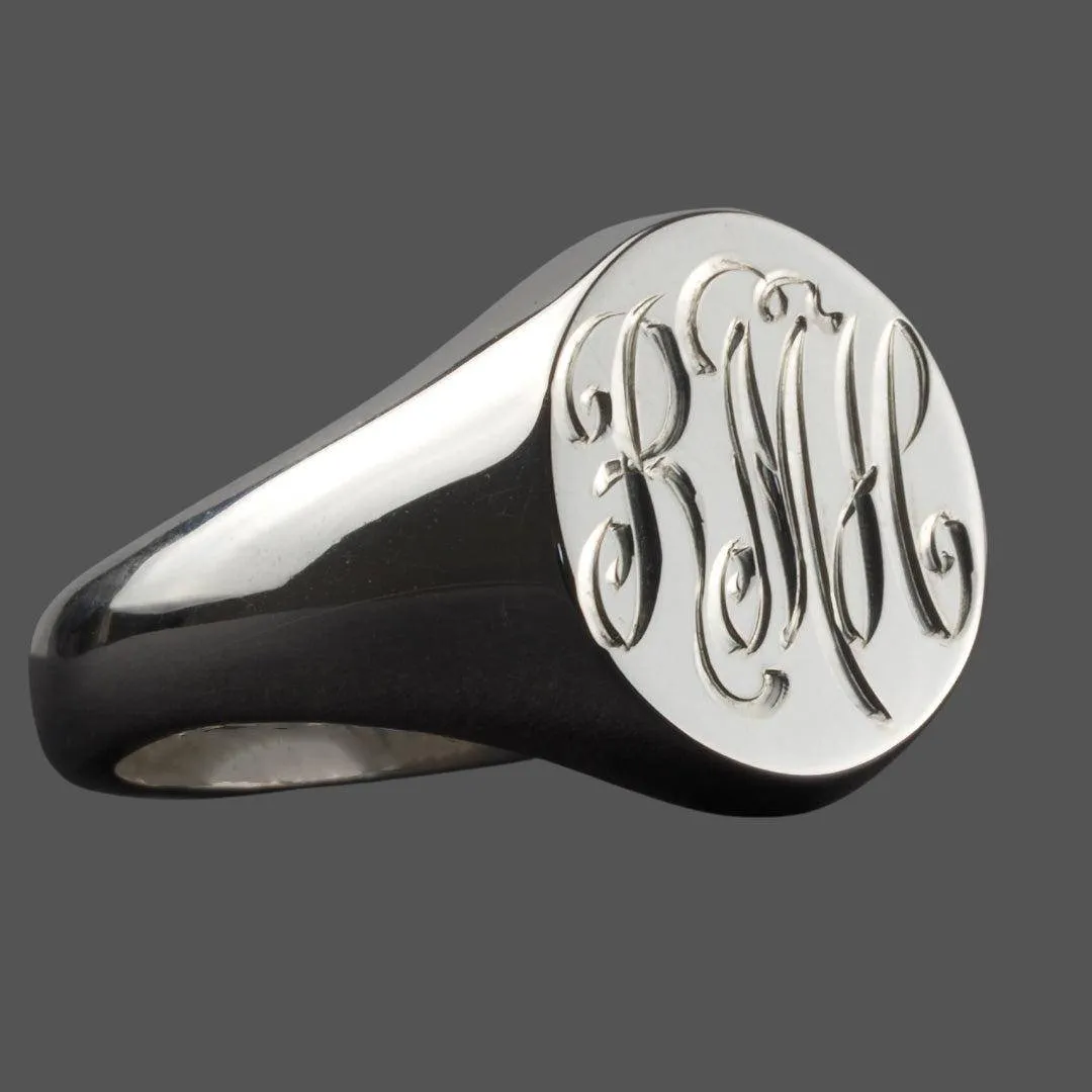 Hand Engraved Silver Oval 13 x 11mm Signet Ring