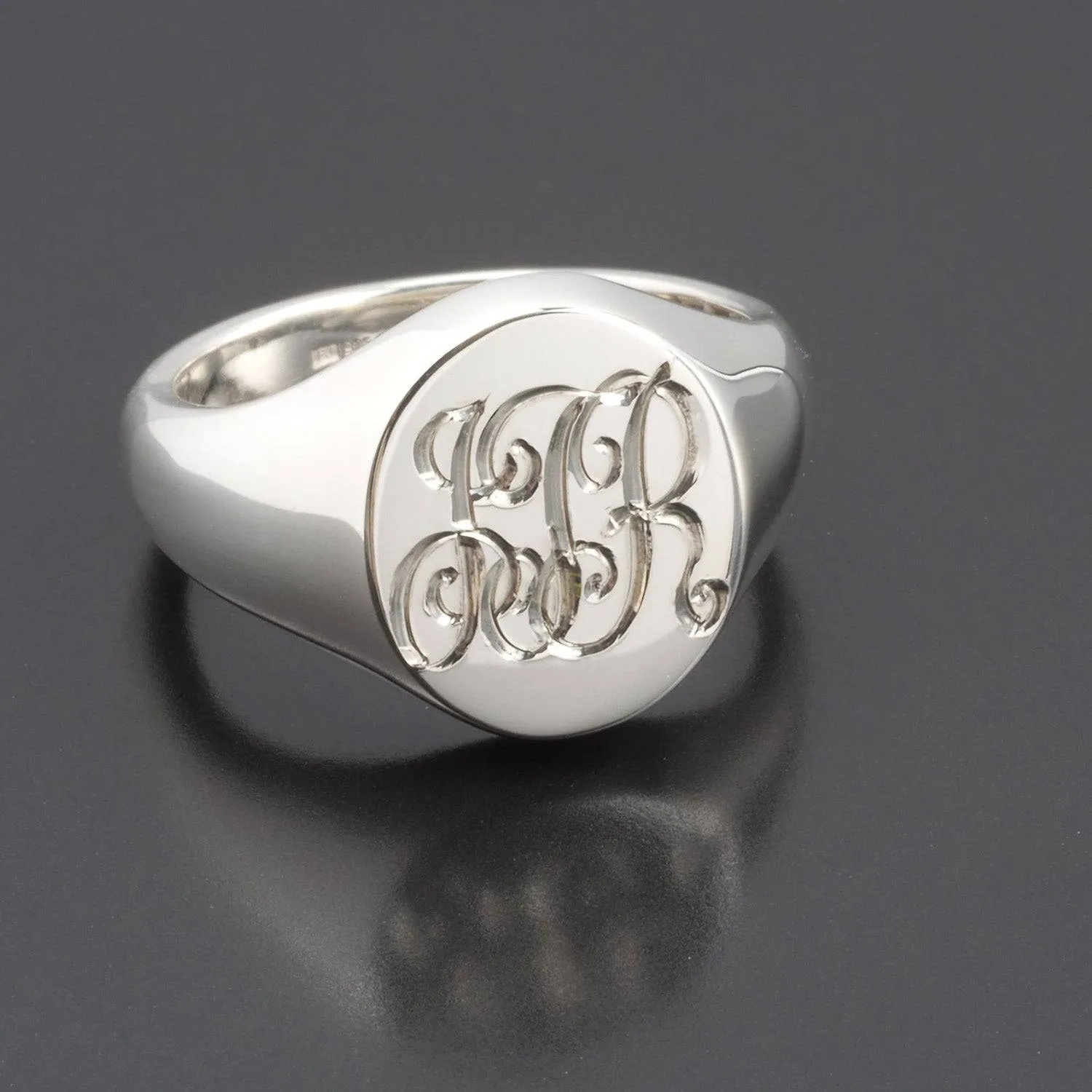 Hand Engraved Silver Oval 13 x 11mm Signet Ring