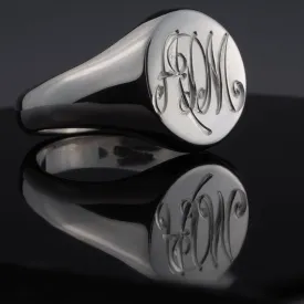 Hand Engraved Silver Oval 13 x 11mm Signet Ring