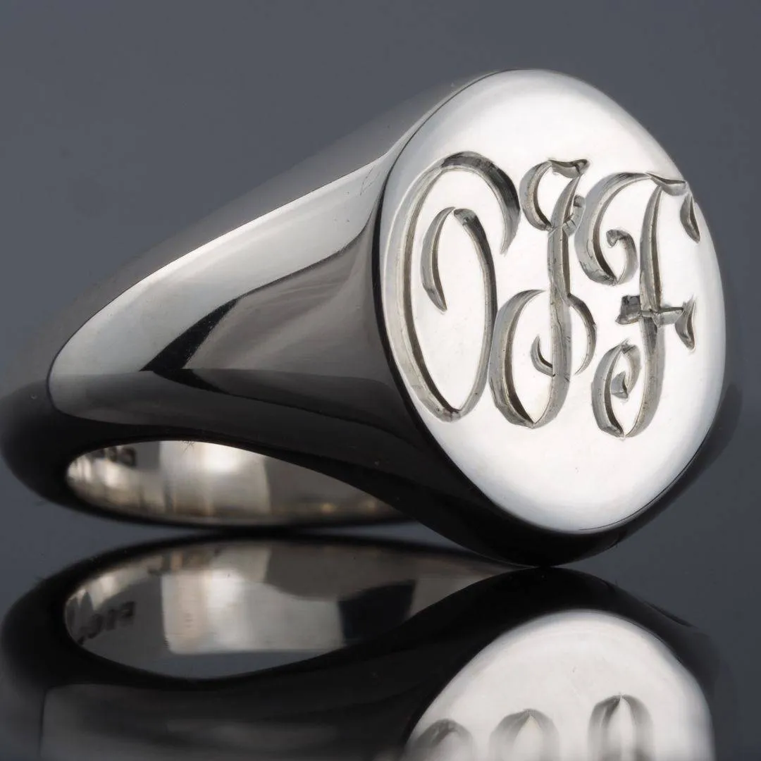 Hand Engraved Silver Oval 13 x 11mm Signet Ring