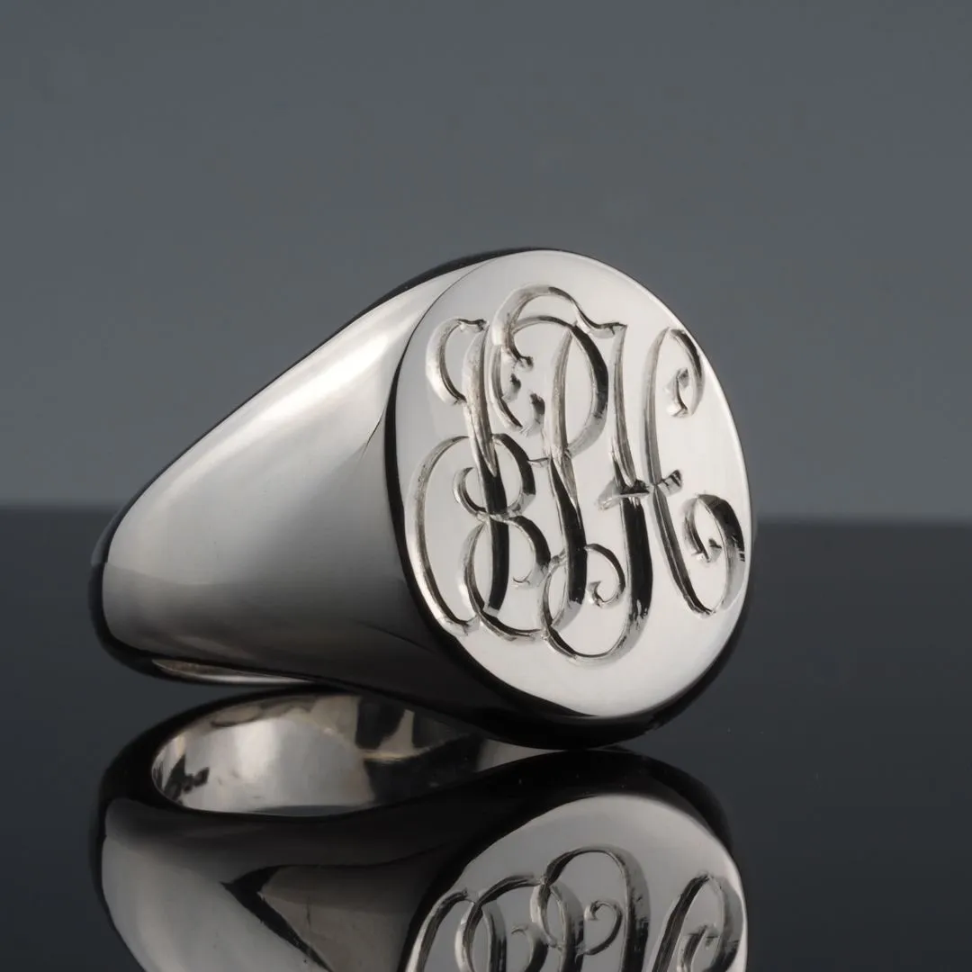 Hand Engraved Silver Oval 13 x 11mm Signet Ring