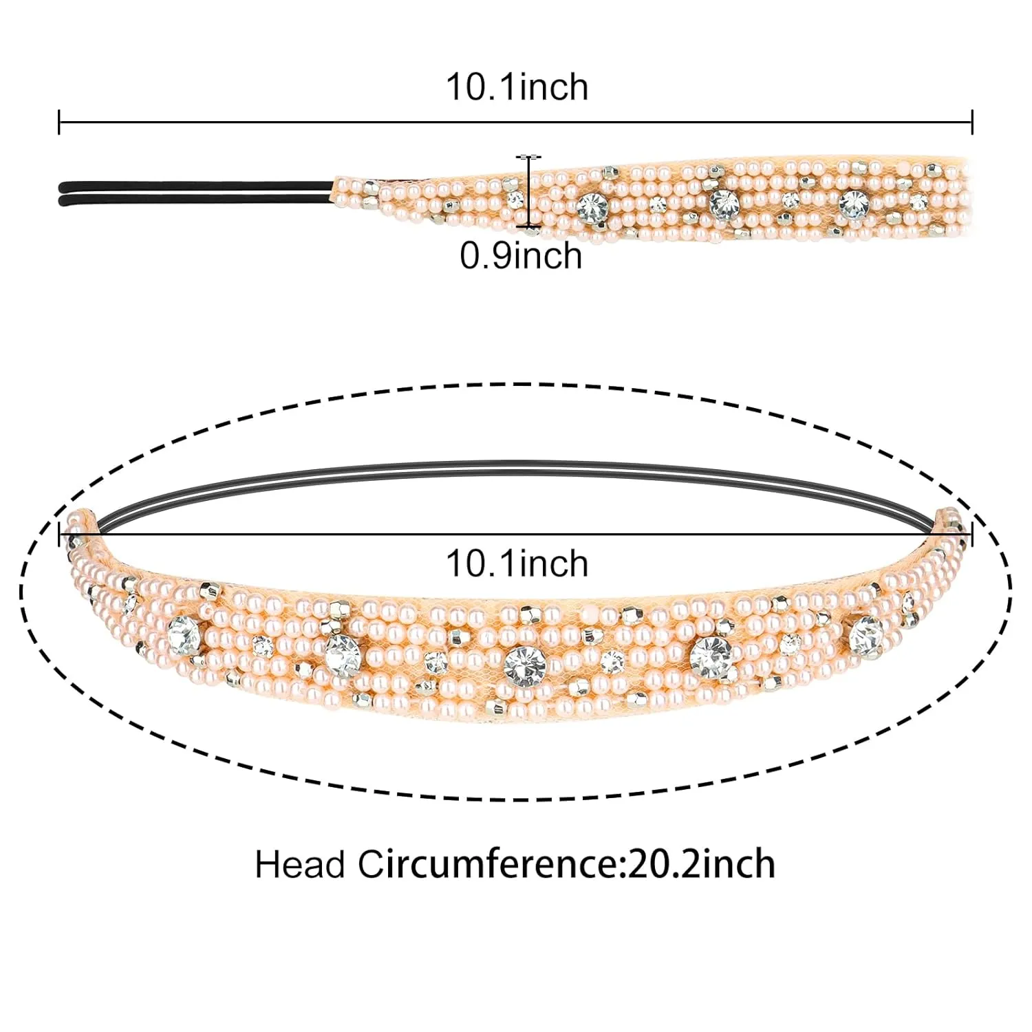 Headband for Women 2 Pieces Rhinestone Beaded Headbands Crystal Hairbands Elastic AB Rhinestones Hair Bands Sparkly Pearl Head Band Fashion Hair Accessories for Woman Girls