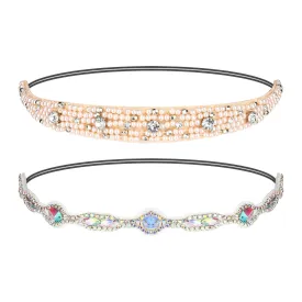 Headband for Women 2 Pieces Rhinestone Beaded Headbands Crystal Hairbands Elastic AB Rhinestones Hair Bands Sparkly Pearl Head Band Fashion Hair Accessories for Woman Girls