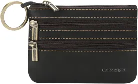 Jack&Chris Coin Purse Pouch for Men, Genuine Leather Coin Purse Zipper Pocket with Keychain Ring, Coin Bag for Men,JC301-Black