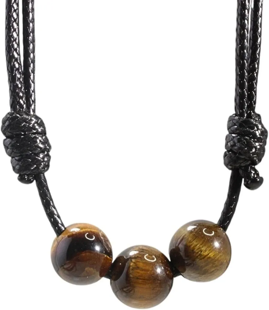 Luck Strings Tigers Eye Beaded Pendant Necklace with Adjustable Wax Nylon Cord - Handmade Choker for Men & Women | Chakra Healing, Spiritual Protection, Yoga Jewelry