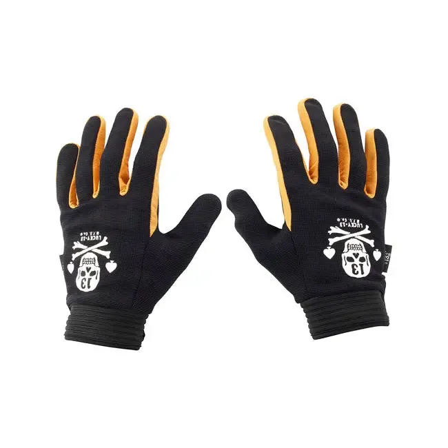Lucky 13 Pirate Skull Leather & Textile Gloves Black / Yellow