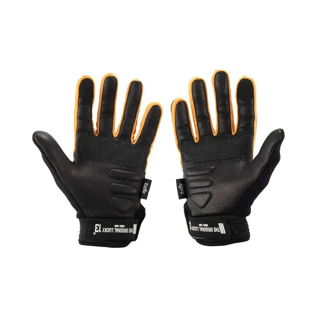 Lucky 13 Pirate Skull Leather & Textile Gloves Black / Yellow
