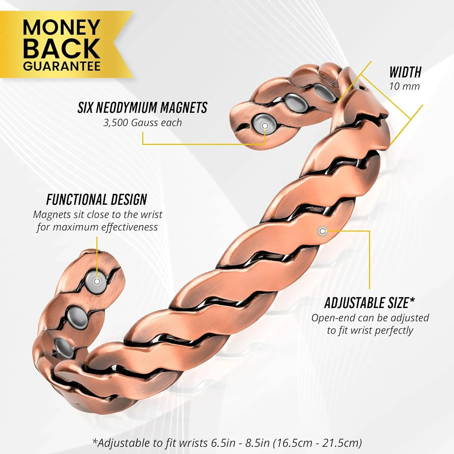 MagnetRX Copper Magnetic Bracelets  Effective Pure Copper Bracelet for Men and Women  Adjustable Cuff Bangles (Twisted Copper)