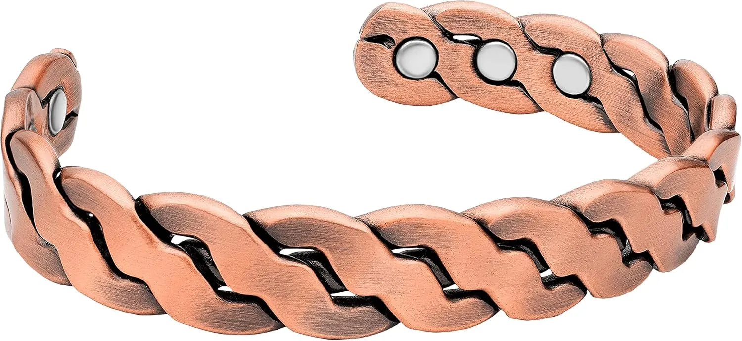 MagnetRX Copper Magnetic Bracelets  Effective Pure Copper Bracelet for Men and Women  Adjustable Cuff Bangles (Twisted Copper)