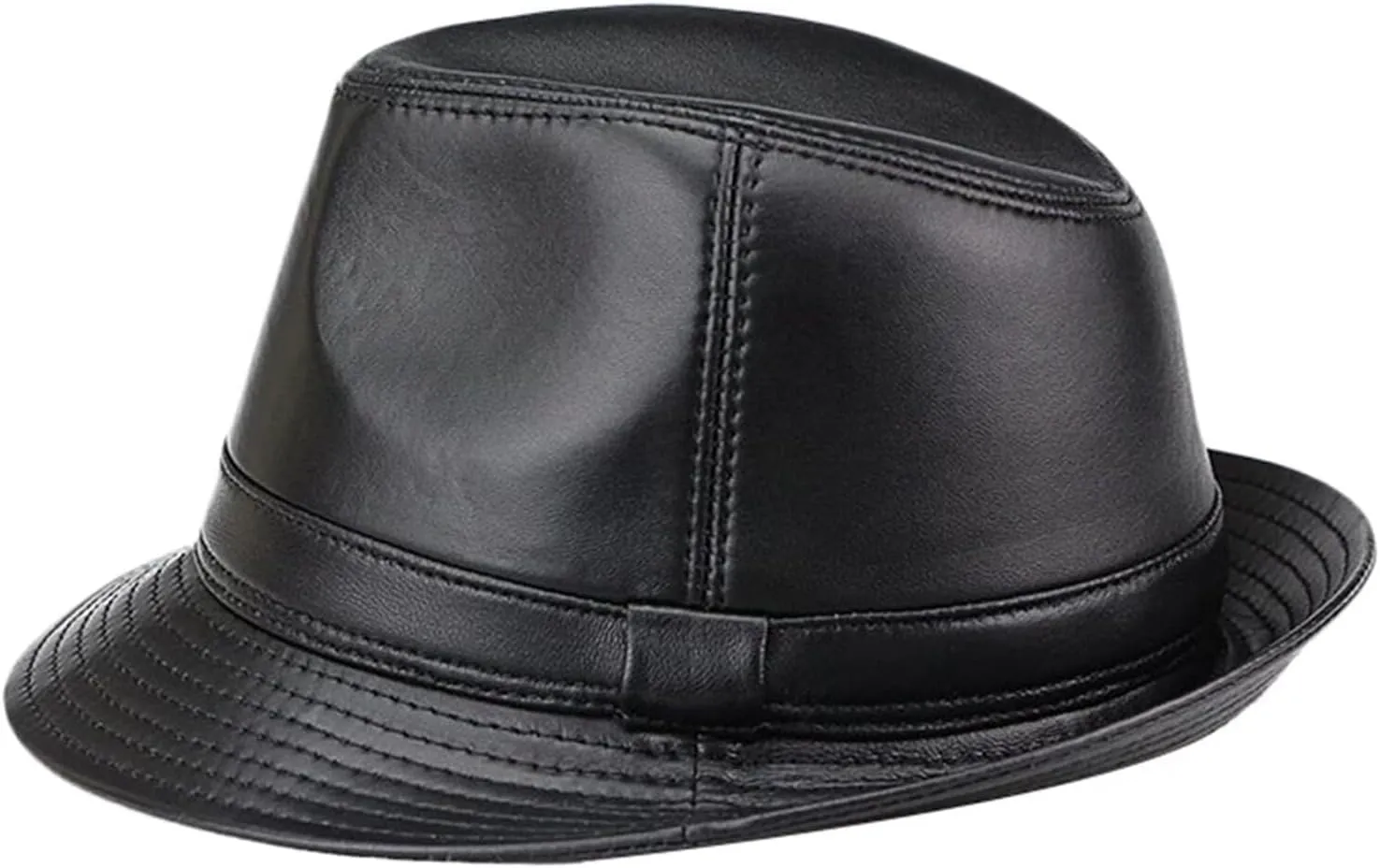 Mens Fedora Trilby Hats Unisex Gangster Panama Hat Vintage Leather Jazz Hat All Seasons