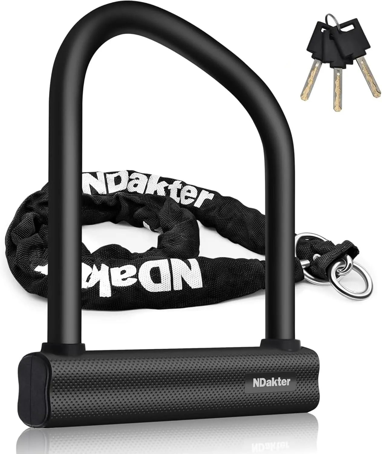 NDakter Bike Locks Heavy Duty Anti Theft 18mm Thick, Motorcycle U Lock with 4FT x 6mm Chain for Moped, 3Keys Large U-Shaped Electric Bicycle Wheel Lock for Ebike,Escooter, Fat-Tire Durt-Bike, Tribike