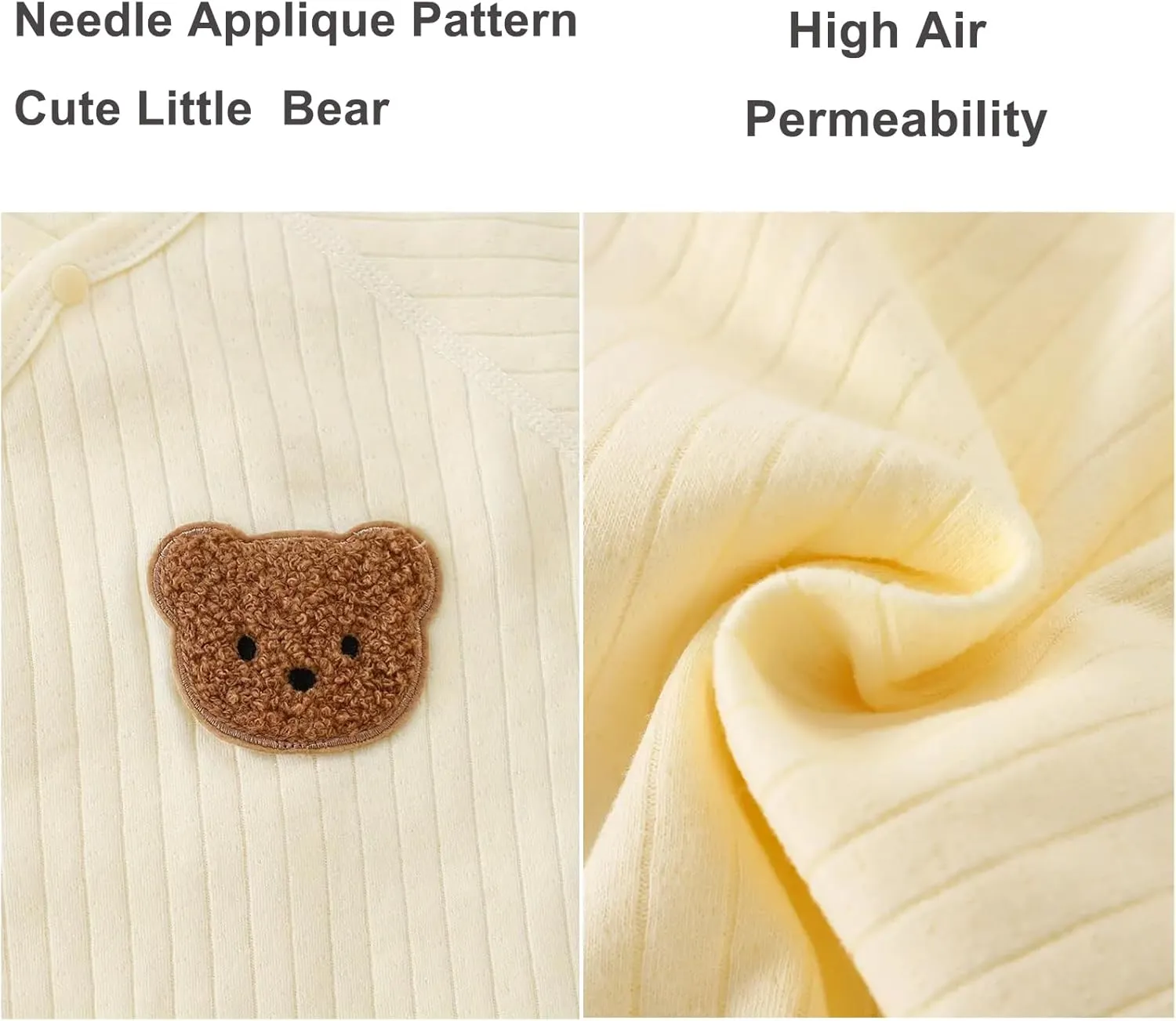 Newborn Baby Cotton Onesie, Cute Bear Patched Casual Long Sleeve Bodysuit, Toddler & Infant Boy's Girl's Comfortable Clothing