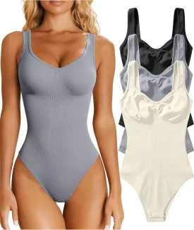 OQQ Women's 3 Piece Bodysuits Sexy Ribbed Sleeveless Shapewear Tank Tops 2025 Summer Leotard