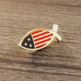 Patriotic Christian Fish Lapel Pin (Gold Plated)