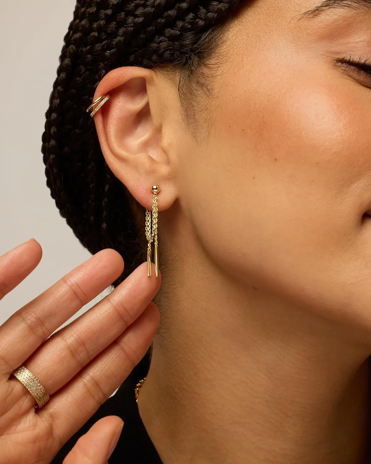 PAVOI 18K Gold Plated Sterling Silver Posts Drop Dangle Chain Earrings for Women | Dangling Chain Studs | Cubic Zirconia Ball Threader Earscapes Earrings