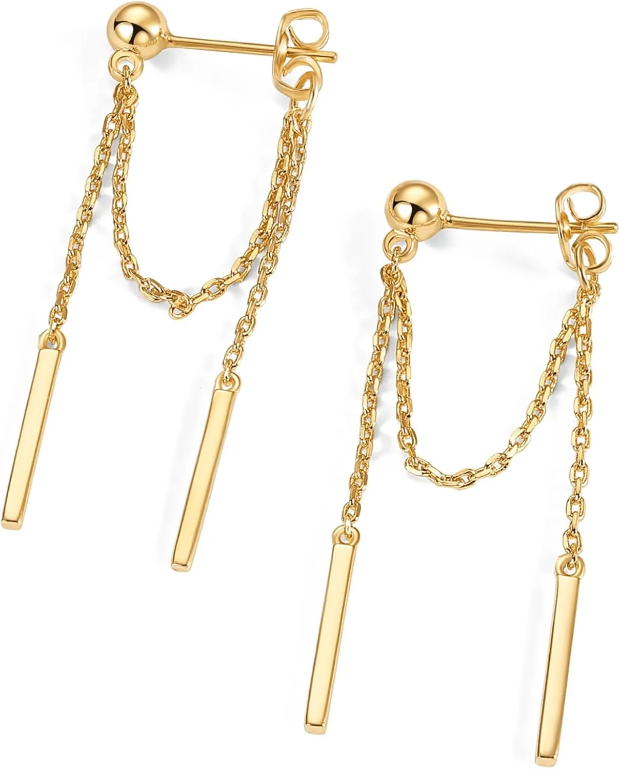 PAVOI 18K Gold Plated Sterling Silver Posts Drop Dangle Chain Earrings for Women | Dangling Chain Studs | Cubic Zirconia Ball Threader Earscapes Earrings