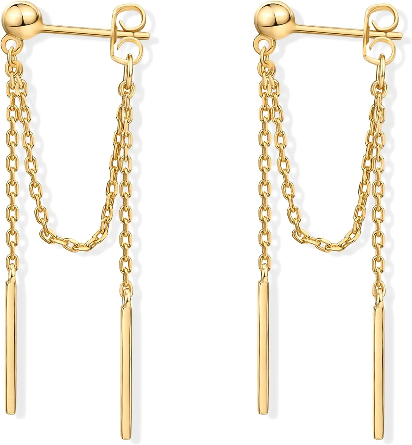 PAVOI 18K Gold Plated Sterling Silver Posts Drop Dangle Chain Earrings for Women | Dangling Chain Studs | Cubic Zirconia Ball Threader Earscapes Earrings