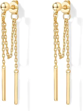 PAVOI 18K Gold Plated Sterling Silver Posts Drop Dangle Chain Earrings for Women | Dangling Chain Studs | Cubic Zirconia Ball Threader Earscapes Earrings