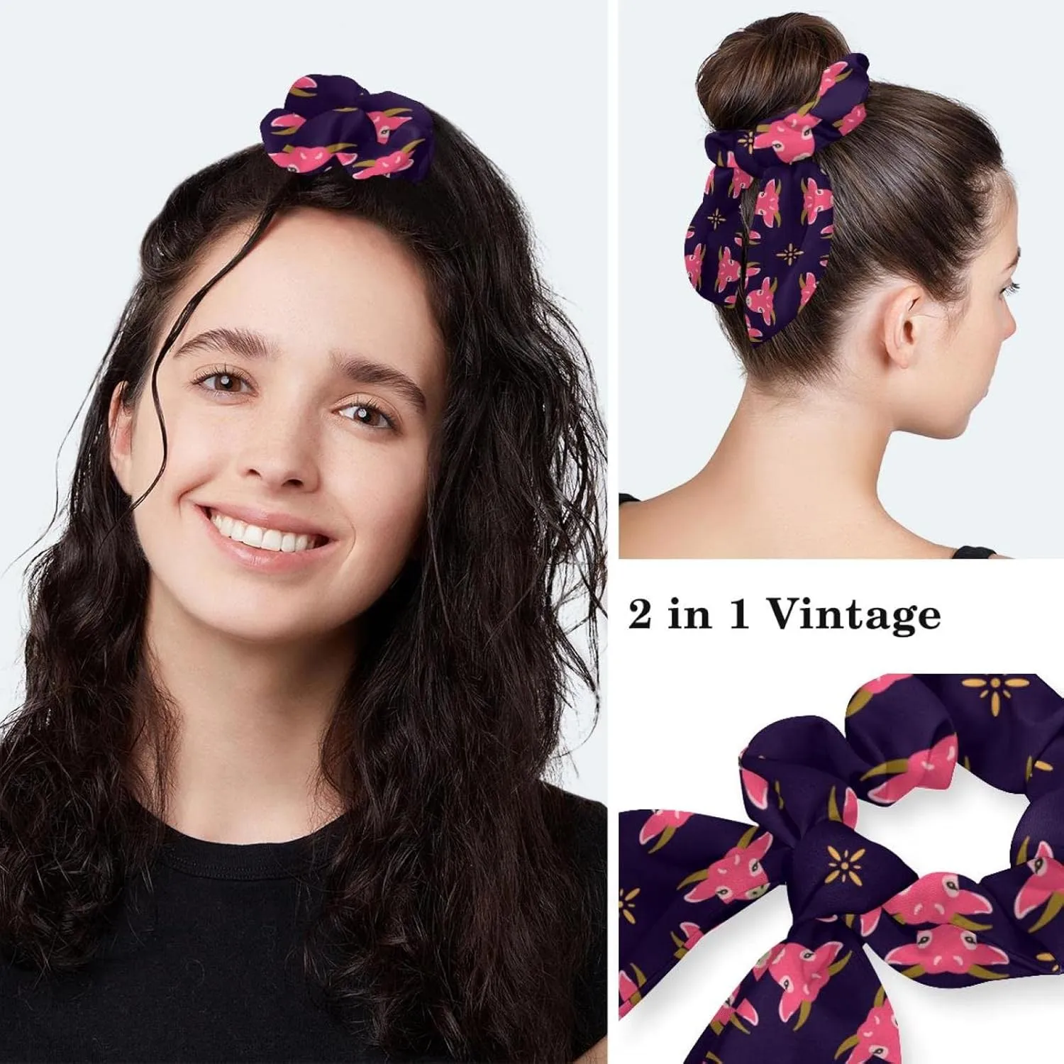 Pink Cow Working Cap with Button Bouffant Turban Cap Adjustable Hats Bouffant Hair Cover with Hairband