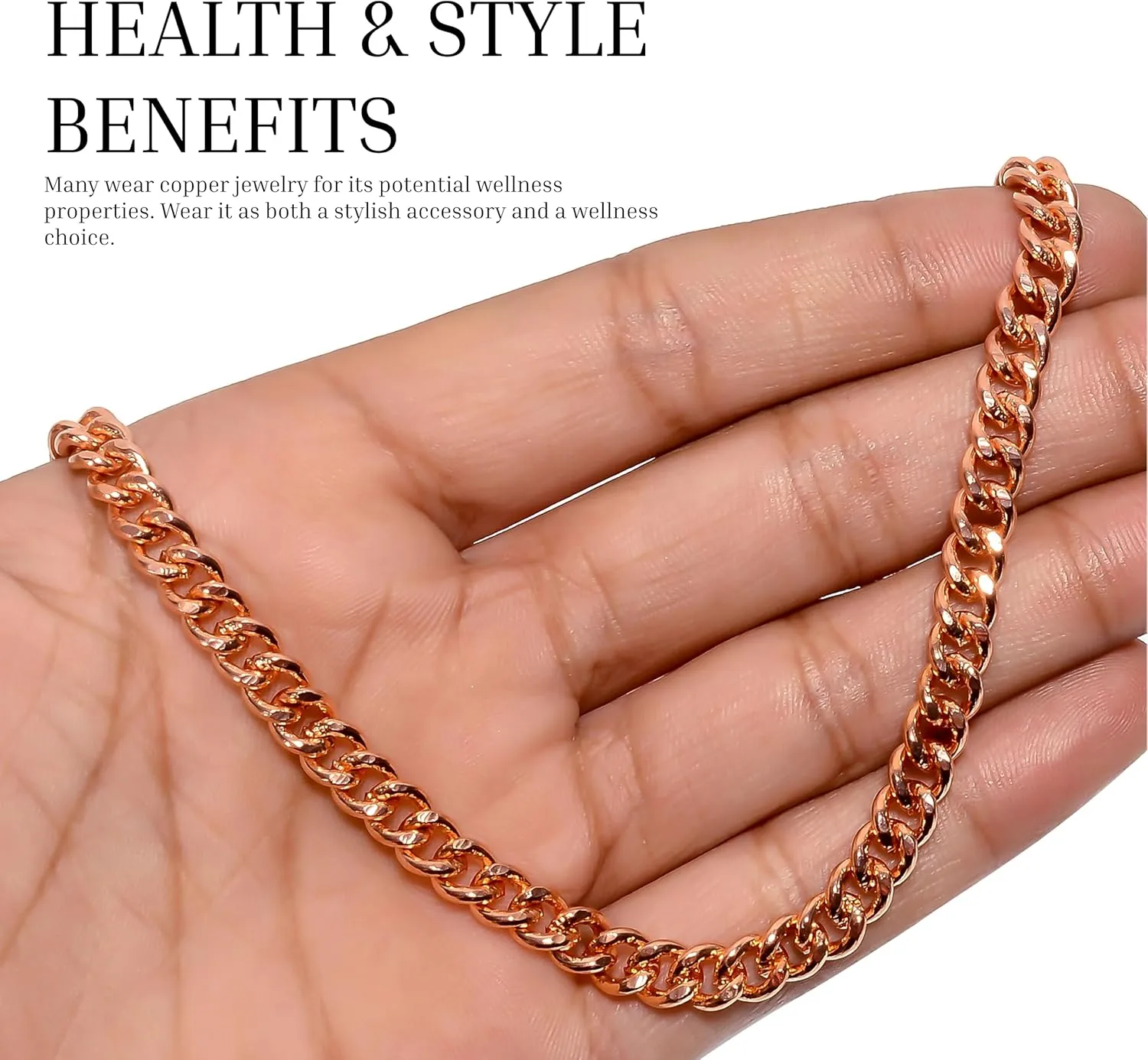 Pure Copper Cuban Link Chain Necklace for Men & Women, Heavy Solid Copper Statement Jewelry Gift, Multiple Lengths (16?C26 Inch)