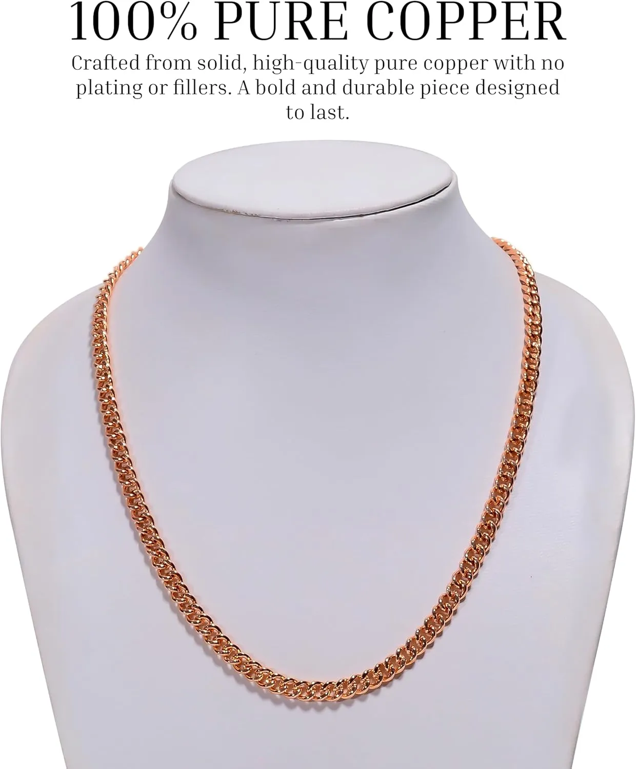Pure Copper Cuban Link Chain Necklace for Men & Women, Heavy Solid Copper Statement Jewelry Gift, Multiple Lengths (16?C26 Inch)