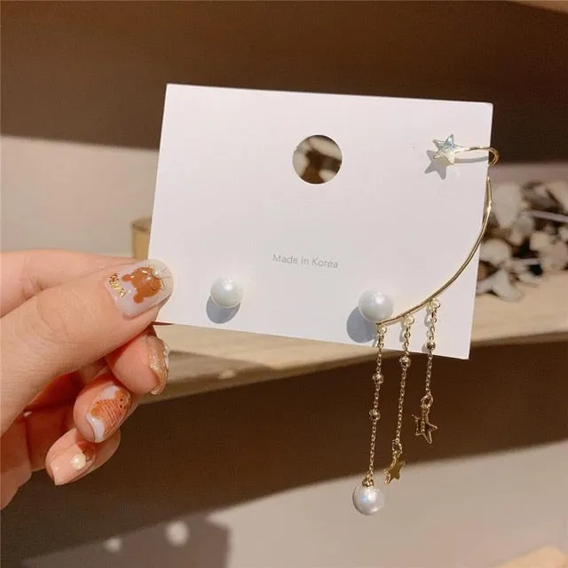Rhinestone Stud Earrings | Rhinestone Drop Dangle Earring | Pendant Studs | Korean Style Earring | Metal long Earring | Drop Chain Earrings